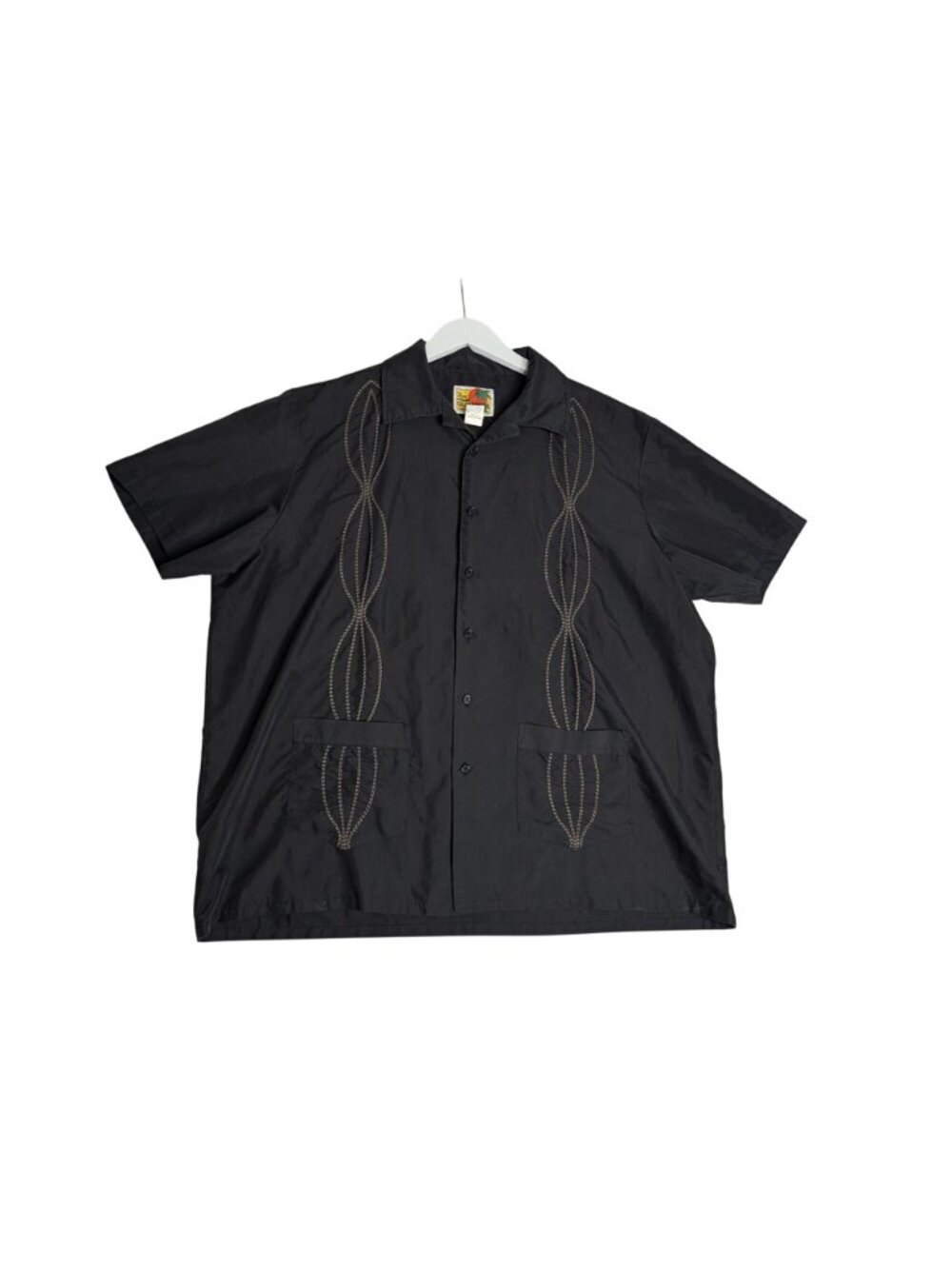 Haband Genuine Guayabera XL Black Short Sleeve Embroidered Shirt - Picture 7 of 9